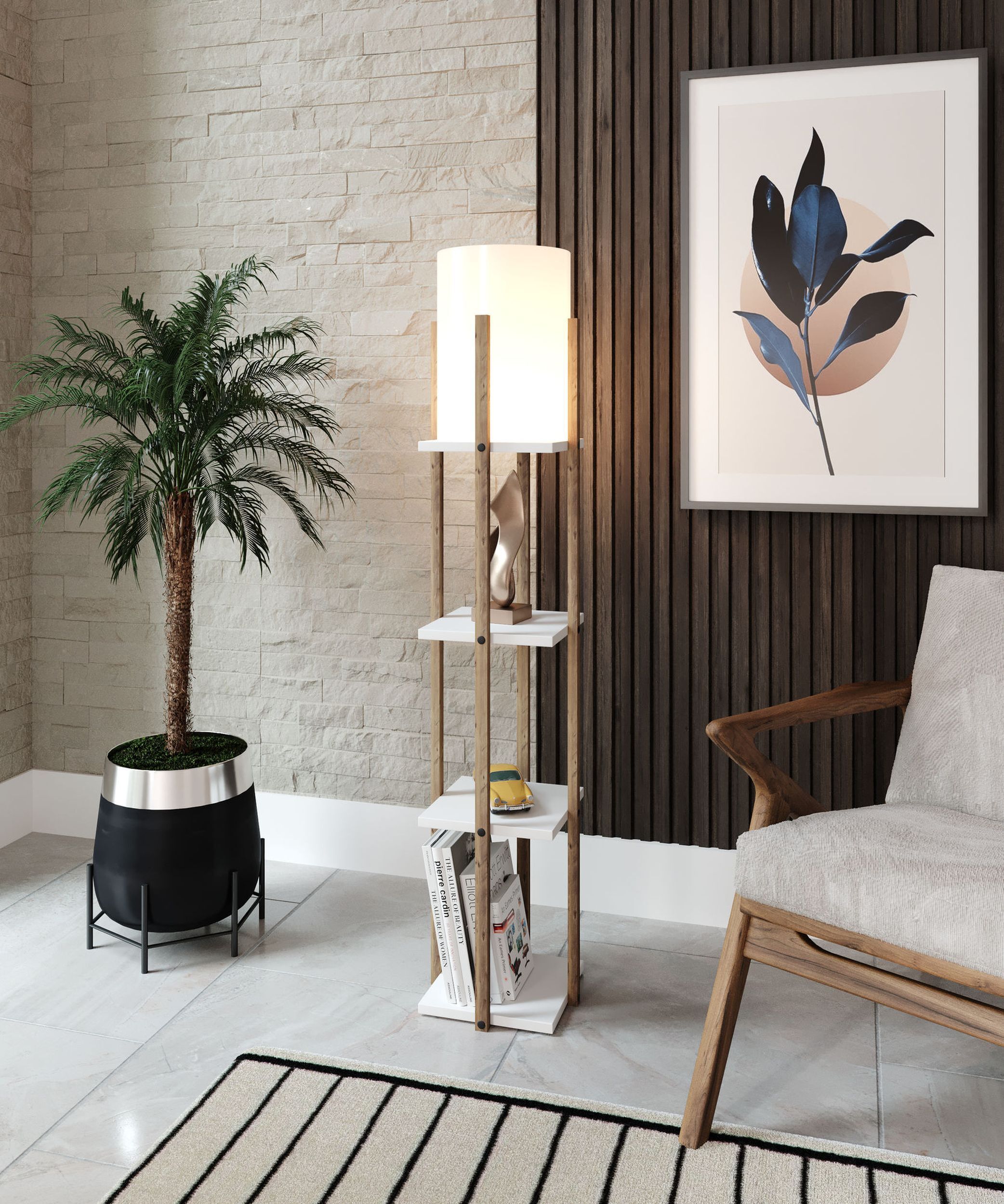 Lampa podłogowa Kumajo z półkami biała