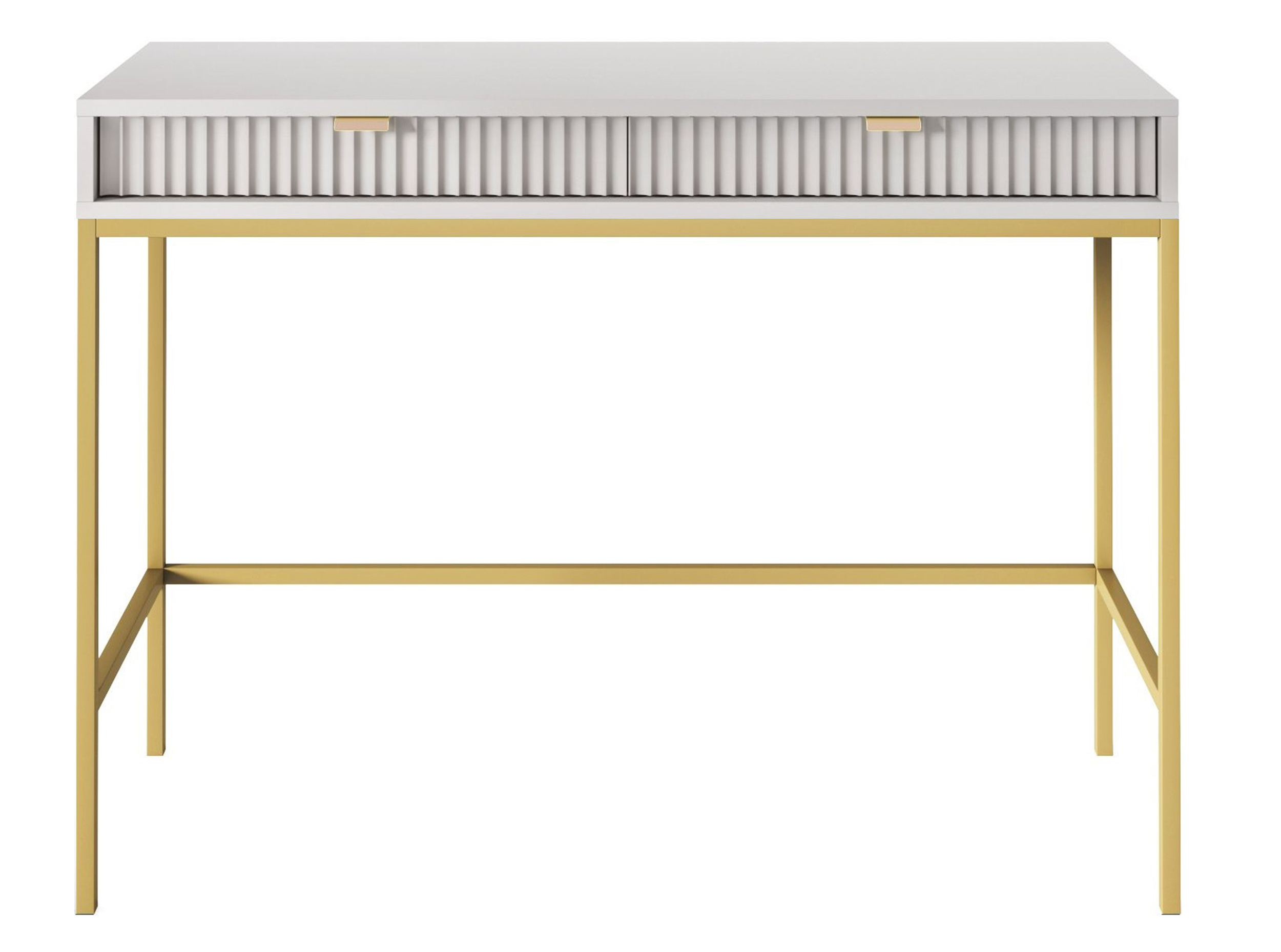 Toaletka biurko Vellore 104 cm szara z ryflowanymi frontami i złotym stelażem