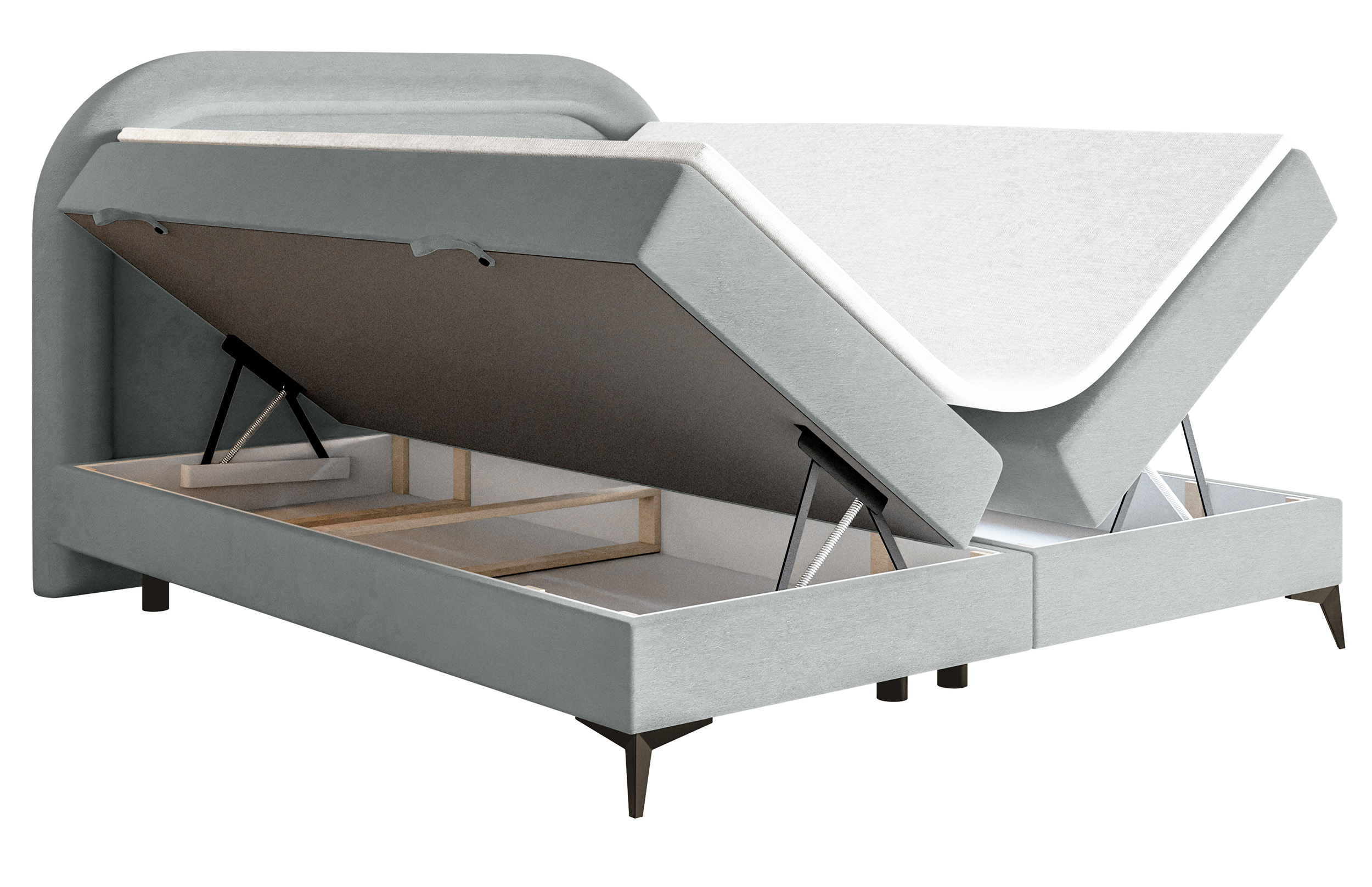 Łóżko kontynentalne 180x200 cm Loreo z topperem i pojemnikami gołębie welur hydrofobowy