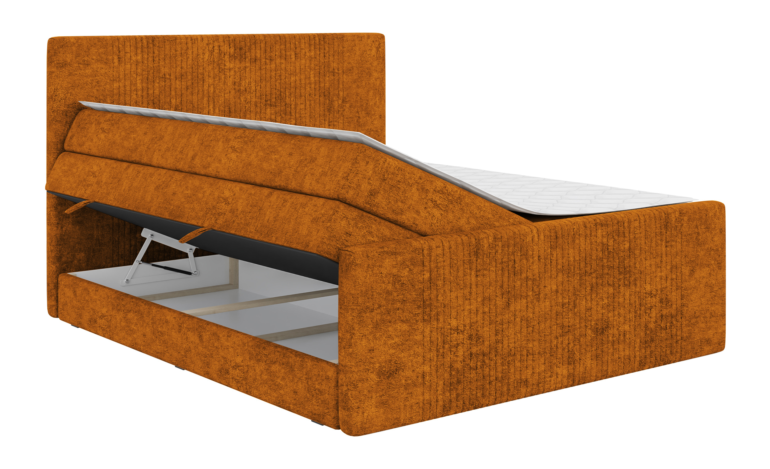 Łóżko kontynentalne 140x200 cm Martese z pojemnikami i topperem miedziane welur