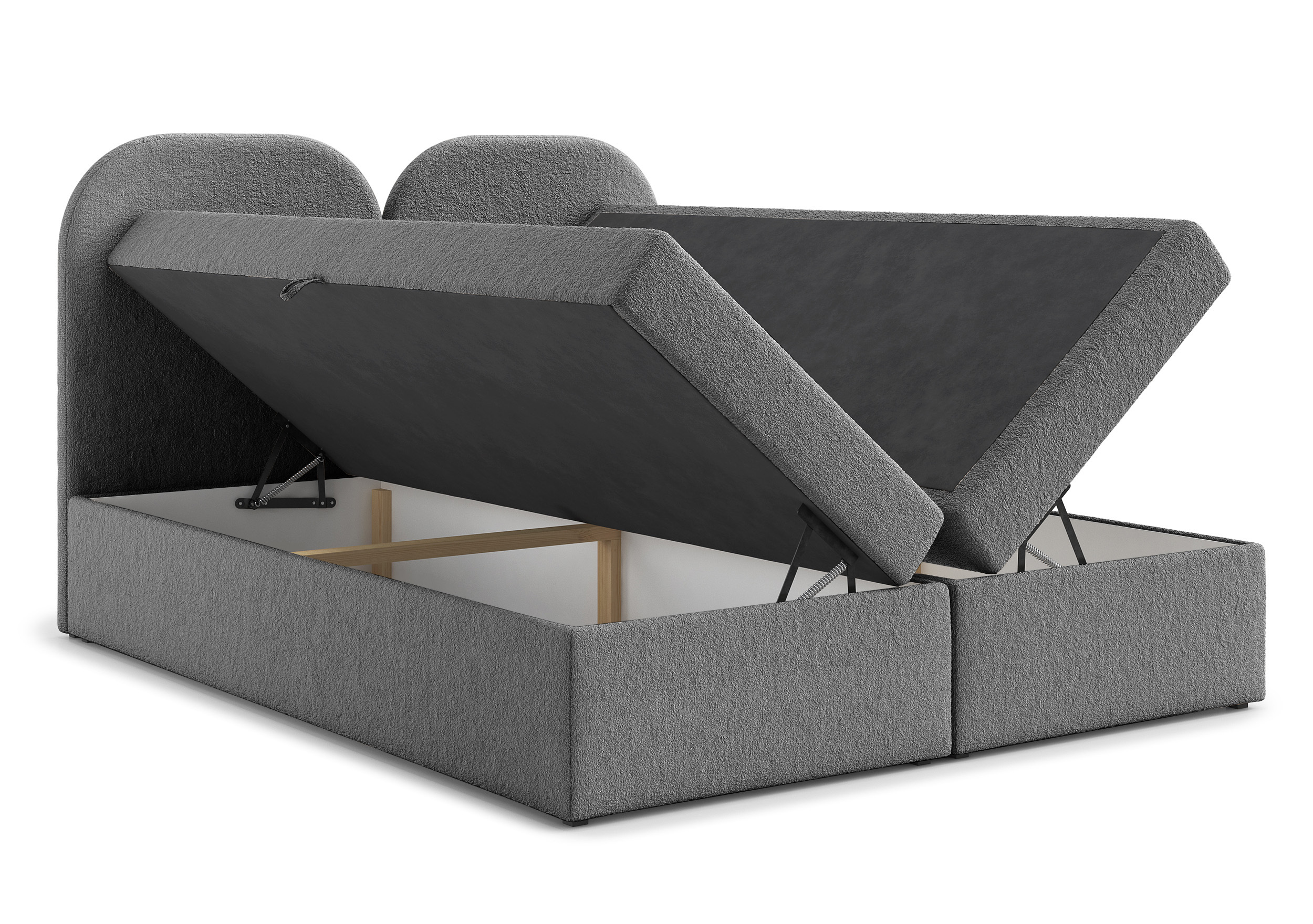 Łóżko kontynentalne 200x200 cm Bumblo z pojemnikami i topperem ciemnoszare boucle