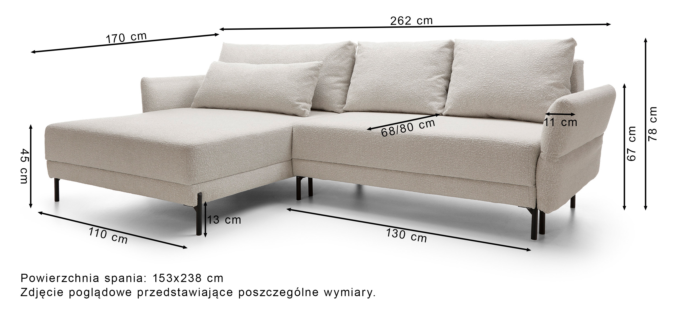 Narożnik z funkcją spania Kappo L-kształtny prawostronny z pojemnikiem szary plecionka hydrofobowa