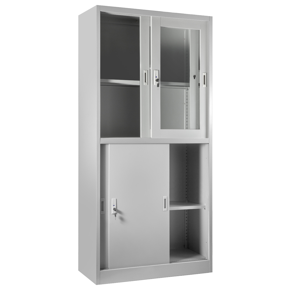 Szafka wysoka metalowa z przeszkleniem XD-015 szara