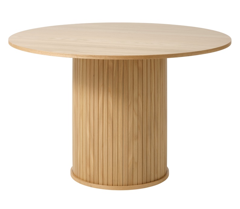 Stół okrągły Gativel 120 cm z okrągłą podstawą lamele dąb naturalny