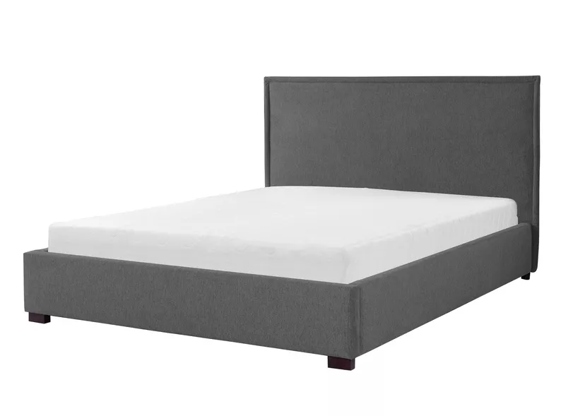 Łózko tapicerowane z pojemnikiem Asombra ciemnoszare 140/200 cm w tkaninie hydrofobowej plecionka nogi czarne