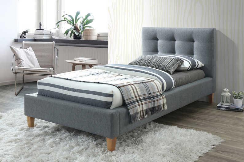 Łóżko tapicerowane Alford 90x200 cm szare