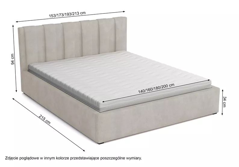 Łóżko tapicerowane 200x200 cm Walence z pojemnikiem stelaż metalowy szare welur hydrofobowy