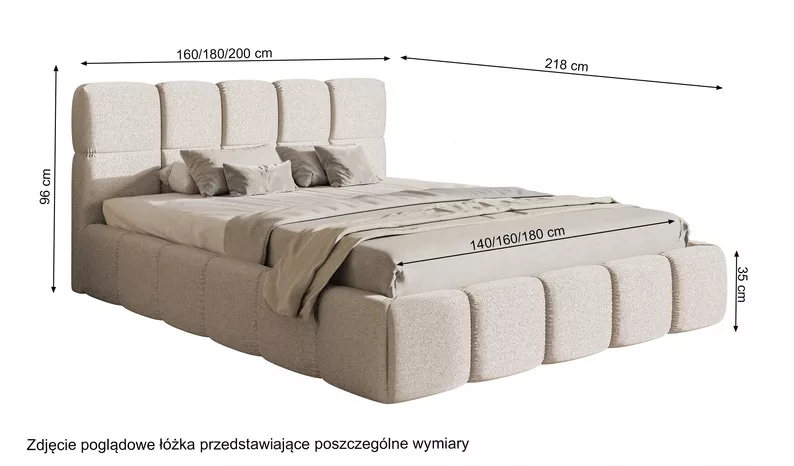 Łóżko tapicerowane 200x200 cm Cloudy jasnoszare szenil hydrofobowy
