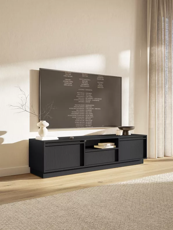 Szafka RTV dwudrzwiowa Evo z szufladą 154 cm czarna na cokole