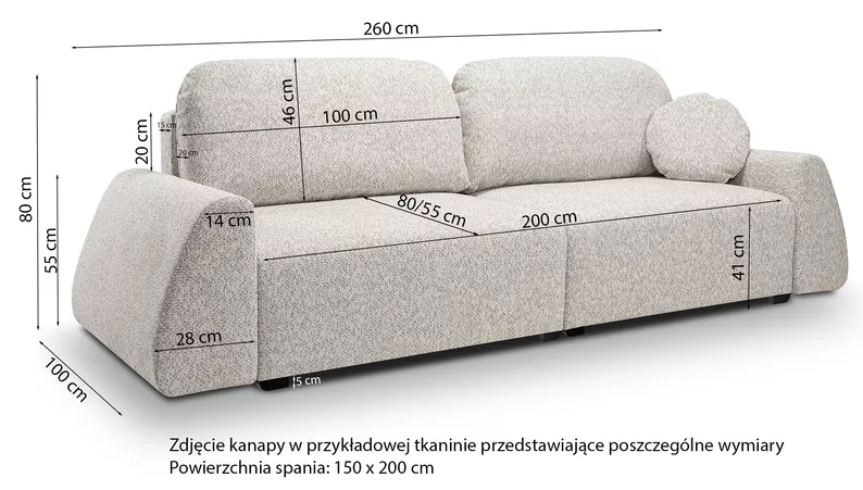 Kanapa rozkładana trzyosobowa Pelloma z pojemnikiem beżowa szenil
