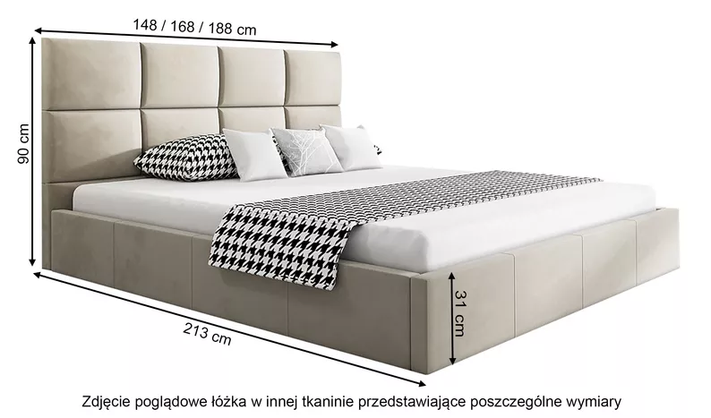 Łóżko tapicerowane 140x200 cm Bellaris z pojemnikiem i poziomymi panelami na wezgłowiu ciemnoszare