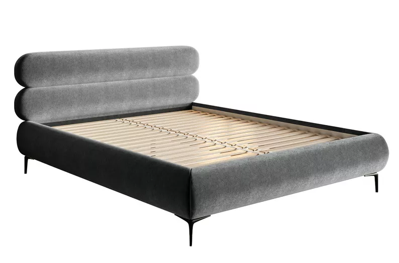 Łóżko tapicerowane 160x200 cm Roule szare welur hydrofobowy nóżki czarne