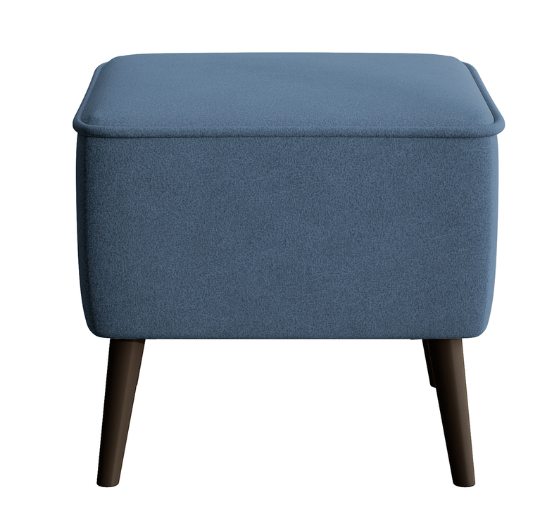Fotel wypoczynkowy z podnóżkiem uszak Vence niebieski w tkaninie łatwoczyszczącej welur nóżki czarne