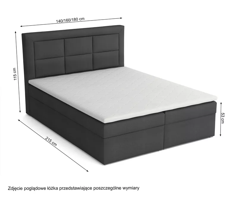 Łóżko kontynentalne 140x200 cm Nolio z pojemnikami i topperem oliwkowe plecionka hydrofobowe