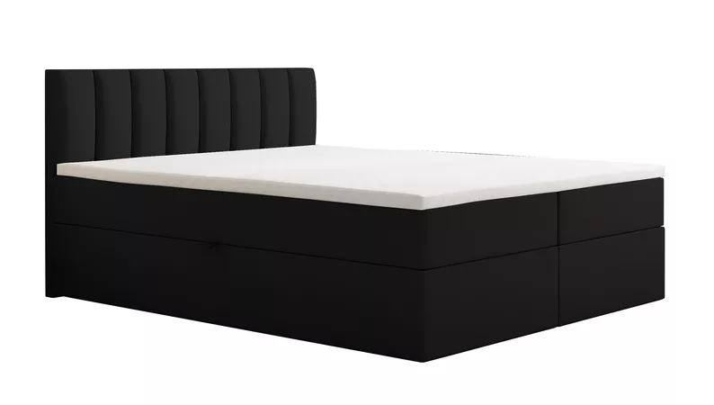 Łóżko kontynentalne 140x200 cm Carbini z pojemnikami  i materacem bonellowym czarne welur hydrofobowy