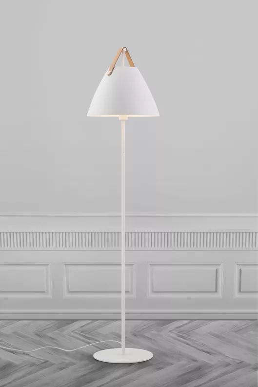 Lampa podłogowa Strap 153,7 cm biała ze skórzanym paskiem