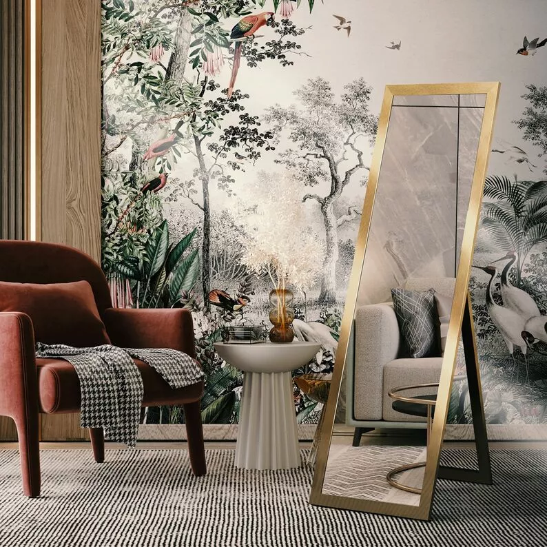 Lustro stojące Manouss 146x46 cm w złotej ramie