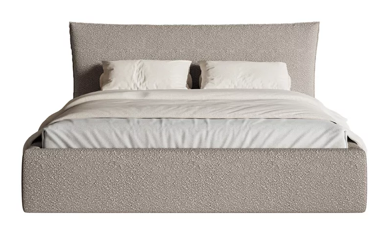 Łóżko tapicerowane 160x200 cm Softie z pojemnikiem stelaż metalowy jasnoszare boucle