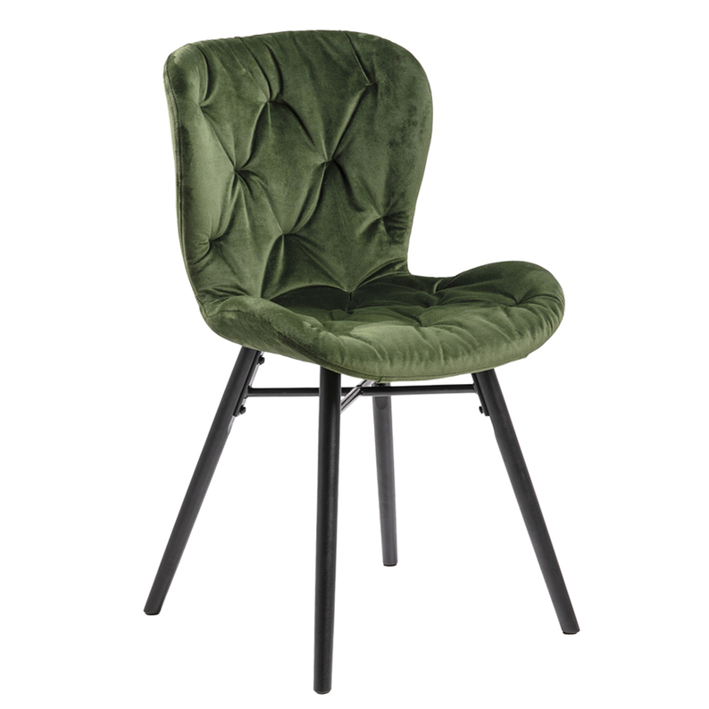 Krzesło tapicerowane Glena zielone pikowane na czarnych nóżkach