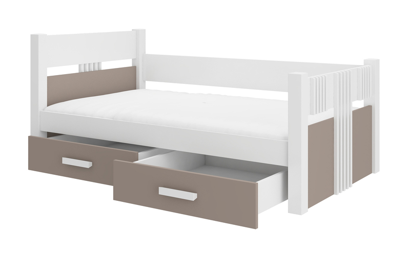 Łóżko dziecięce Toodie 180x80 białe / trufla z materacem