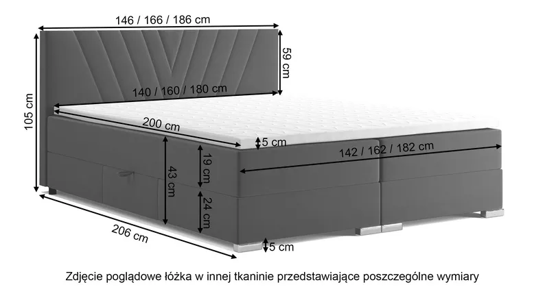 Łóżko kontynentalne 180x200 cm Caldana z pojemnikami i topperem beżowe