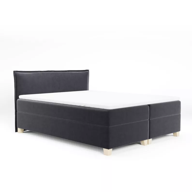 Łóżko kontynentalne 140x200 cm Froncle z pojemnikami i topperem szare