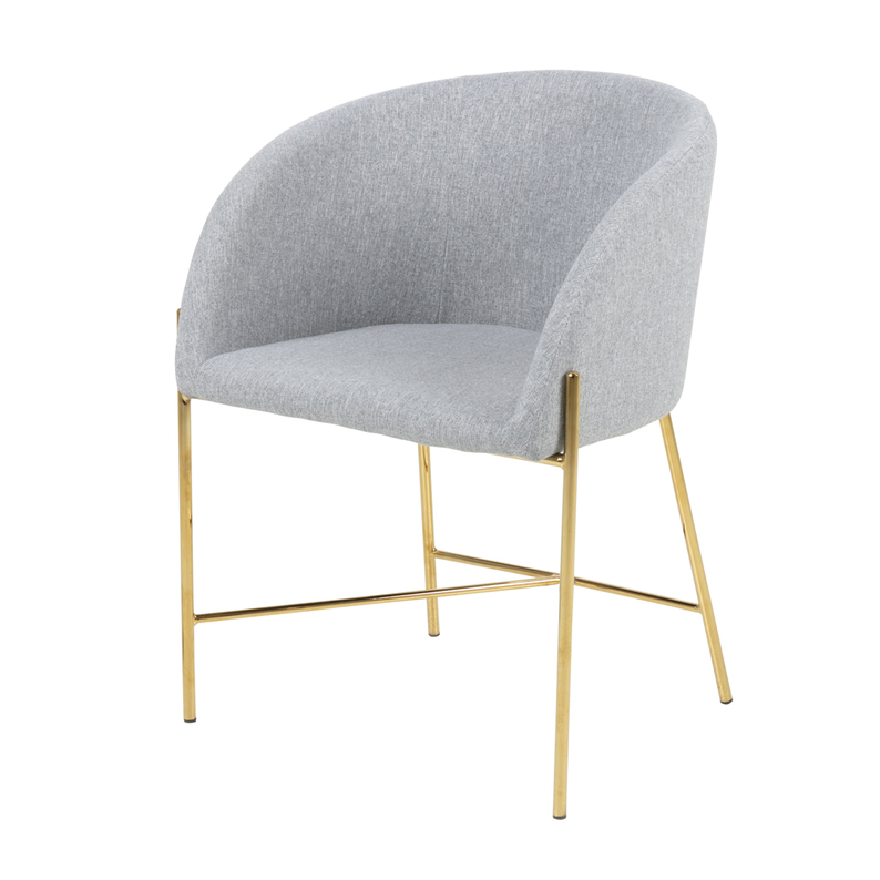 Krzesło tapicerowane Ribioc jasnoszara tkanina na złotych nogach