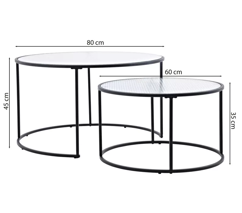 Zestaw dwóch stolików kawowych okrągłych Nostinel średnica 80 i 60 cm szkło/czarne