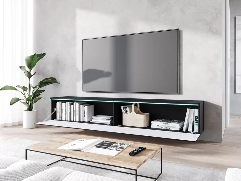 Szafka RTV Kane 180 cm czarny grafit/czarna z falowanym frontem
