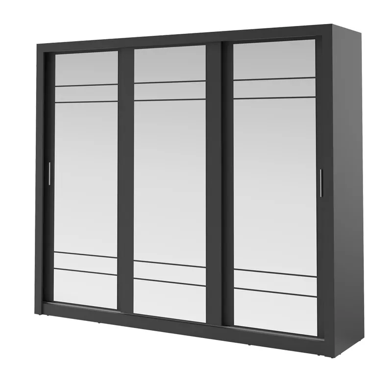 Szafa Arti 250 cm z trzema lustrami Czarny 