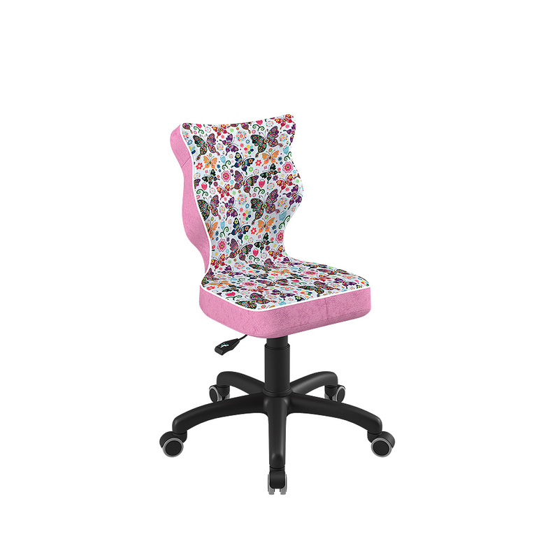 Krzesło biurowe młodzieżowe Petit z motywem motyli na czarnej podstawie rozmiar 3