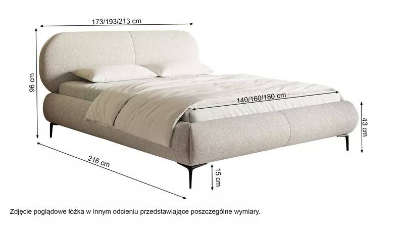 Łóżko tapicerowane 160x200 cm Ovalle z pojemnikiem stelaż metalowy oliwkowe plecionka hydrofobowa nóżki złote