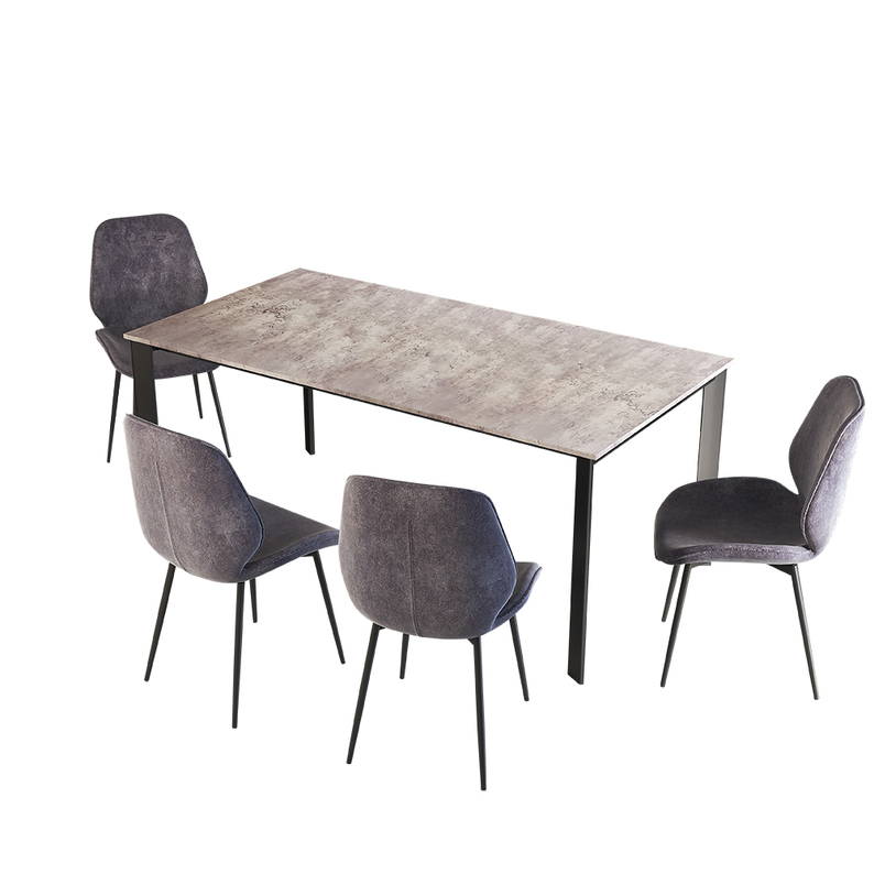 Stół rozkładany Kayko 180-260x90 beton z zestawem  krzeseł tapicerowanych Rablart szare