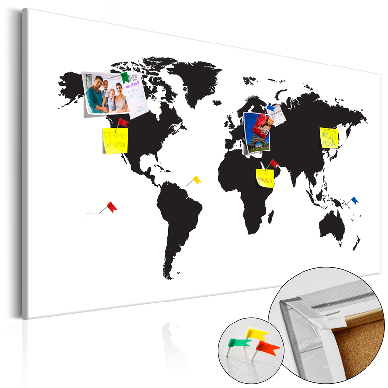 Tablica korkowa Mapa świata: Czarno-biała elegancja 