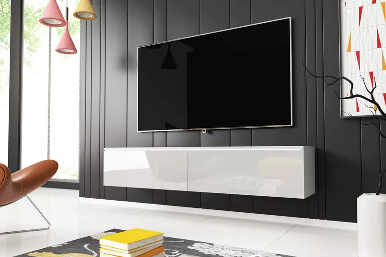 Szafka RTV Kane 140 cm Biały mat / Biały połysk 