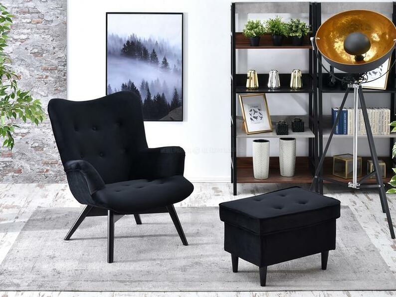Fotel Flori czarny pikowany velvet