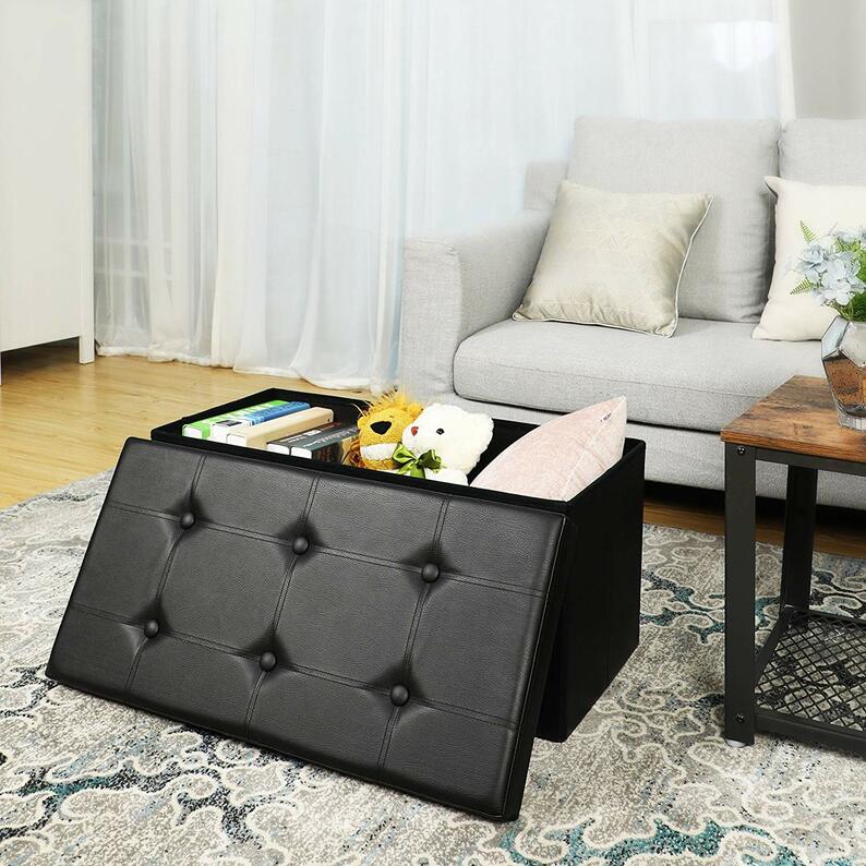 Kufer Louta 76x38 cm czarny tapicerowany z pikowanym siedziskiem