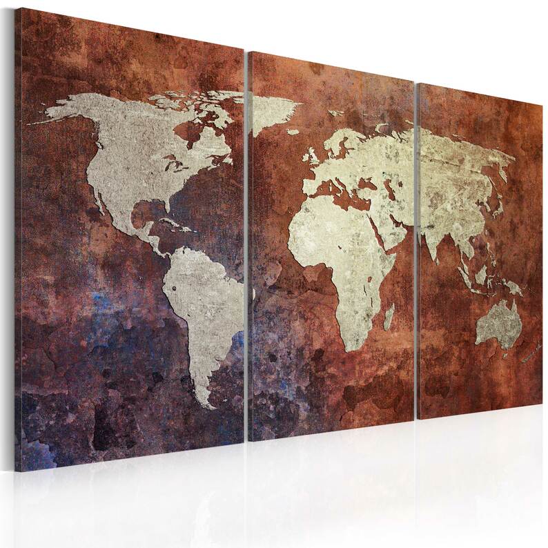 Obraz - Rdzawa mapa świata - tryptyk 60x40 cm