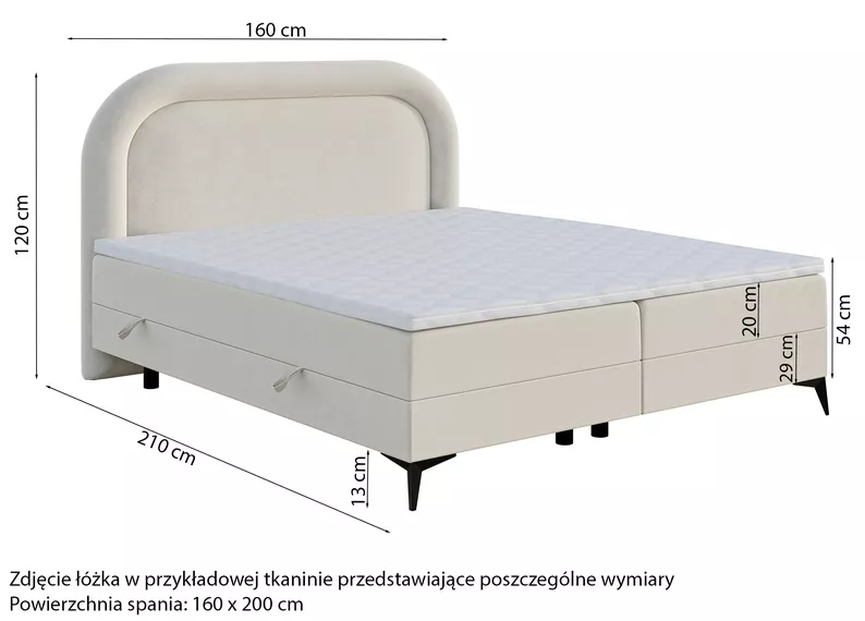 Łóżko kontynentalne 160x200 cm Loreo z Topperem i pojemnikami szare boucle