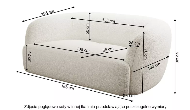 Sofa dwuosobowa Sabanitas ciemnoszara w tkaninie boucle