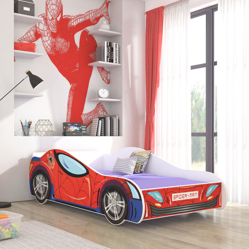 Łóżko dziecięce Tildora 140x70 cm w kształcie samochodu z LED