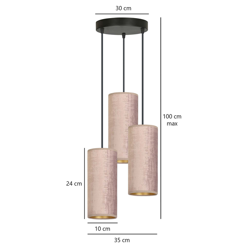 Lampa wisząca Bonett x3 asymetryczna średnica 35 cm różowa