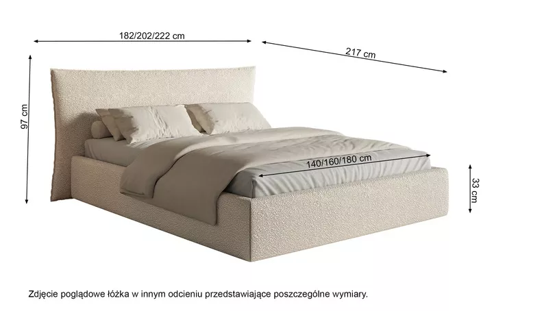 Łóżko tapicerowane 180x200 cm Softie z pojemnikiem stelaż metalowy szare boucle