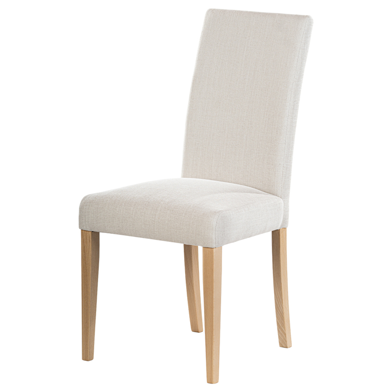 Krzesło tapicerowane Aterin beżowe w tkaninie hydrofobowej na bukowej podstawie