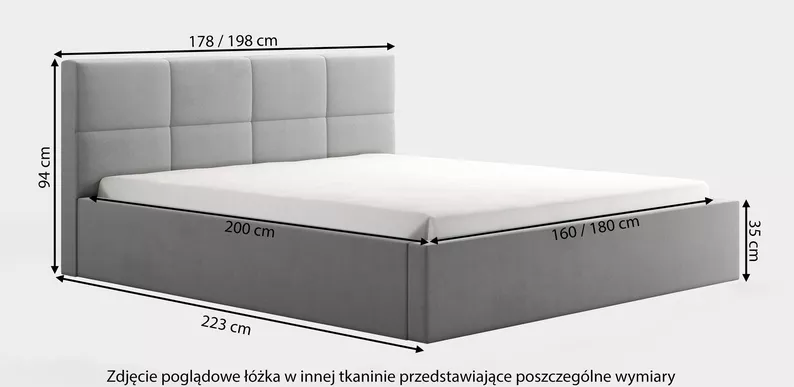 Łóżko tapicerowane 180x200 cm Caprafico z pojemnikiem stelaż metalowy miedziane