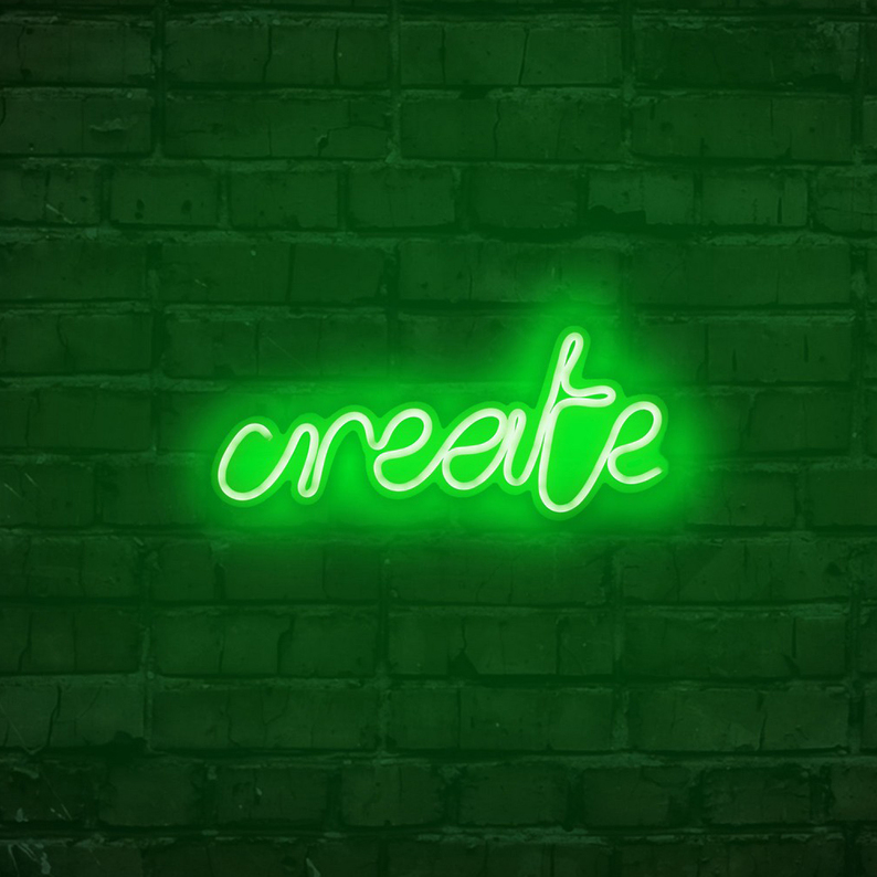 Neon na ścianę Letely z napisem Create zielony