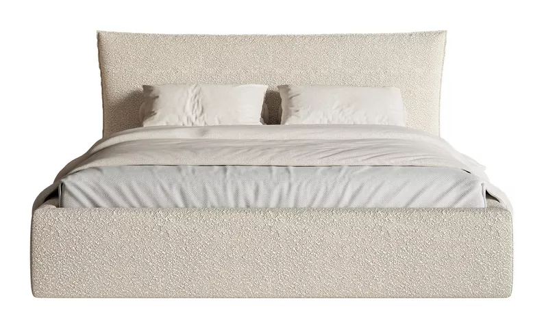 Łóżko tapicerowane 160x200 cm Softie z pojemnikiem stelaż metalowy jasnobeżowe boucle