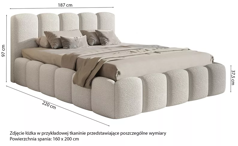Łóżko tapicerowane 160x200 cm Cloudy II z pojemnikiem jasnoszare boucle stelaż metalowy