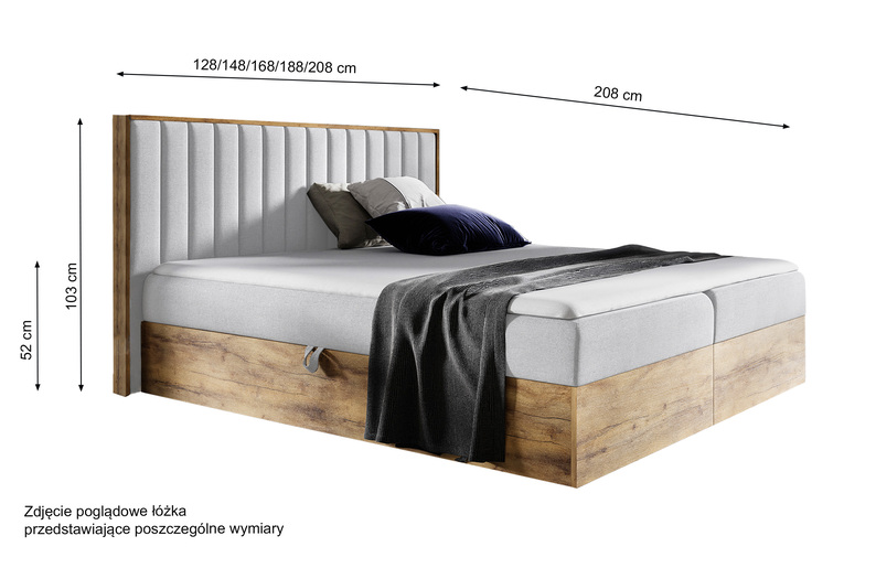 Łóżko kontynentalne Mirolla 200x200 z dwoma pojemnikami i materacem ciemnoszare