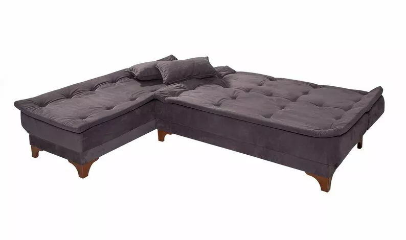 Narożnik z funkcją spania Shesse L-kształtny antracyt velvet lewostronny